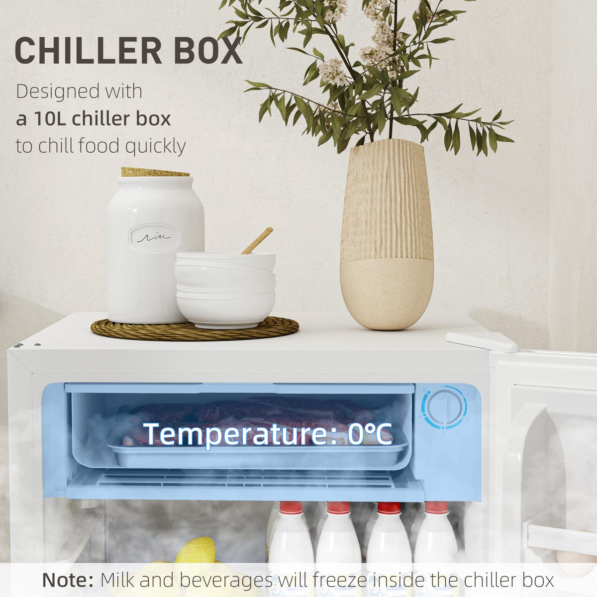 HOMCOM Under Counter Fridge 91L Small Fridge with Chiller Box Silver Tone