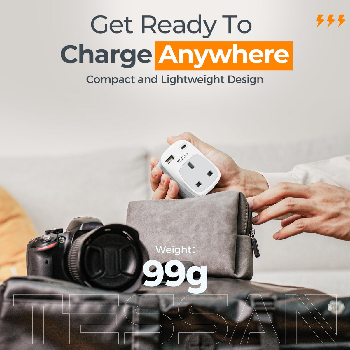 TESSAN UK to Australia Plug Adapter, Type I AU NZ Travel Adapter with USB C