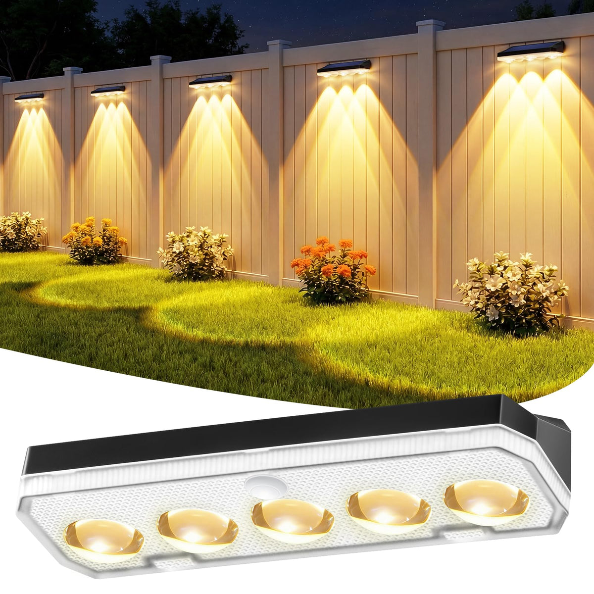 Solar Fence Lights Outdoor, 4 Pack Solar Lights Outdoor Garden