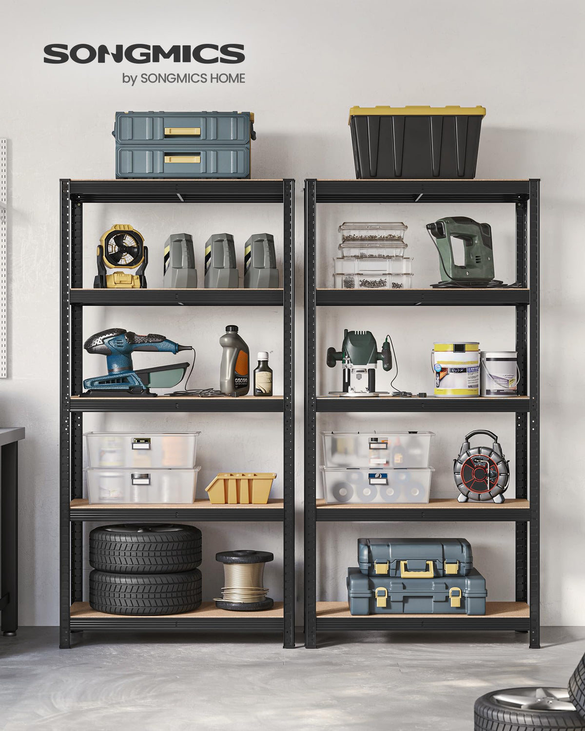 SONGMICS 5-Tier Heavy-Duty Shelving Units, Set of 2, Boltless Assembly