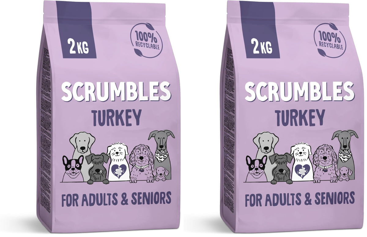 Scrumbles • Dry Dog Food • Hypoallergenic • All Lifestages • Chicken 60% • 2kg Bag • Natural Complete Adult Recipe • Gut Friendly Prebiotics & Probiotics • Gluten Free