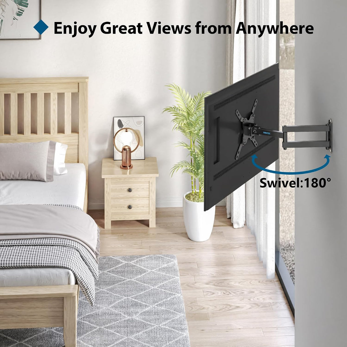 BONTEC TV Wall Bracket for Most 13-42 Inch TV, Adjustable TV Wall Mount, Tilt, Swivel, 360°Rotation, VESA 200x200mm up to 20kg, Universal TV Mount with Safety Screws, Bubble Level, Cable Ties Included