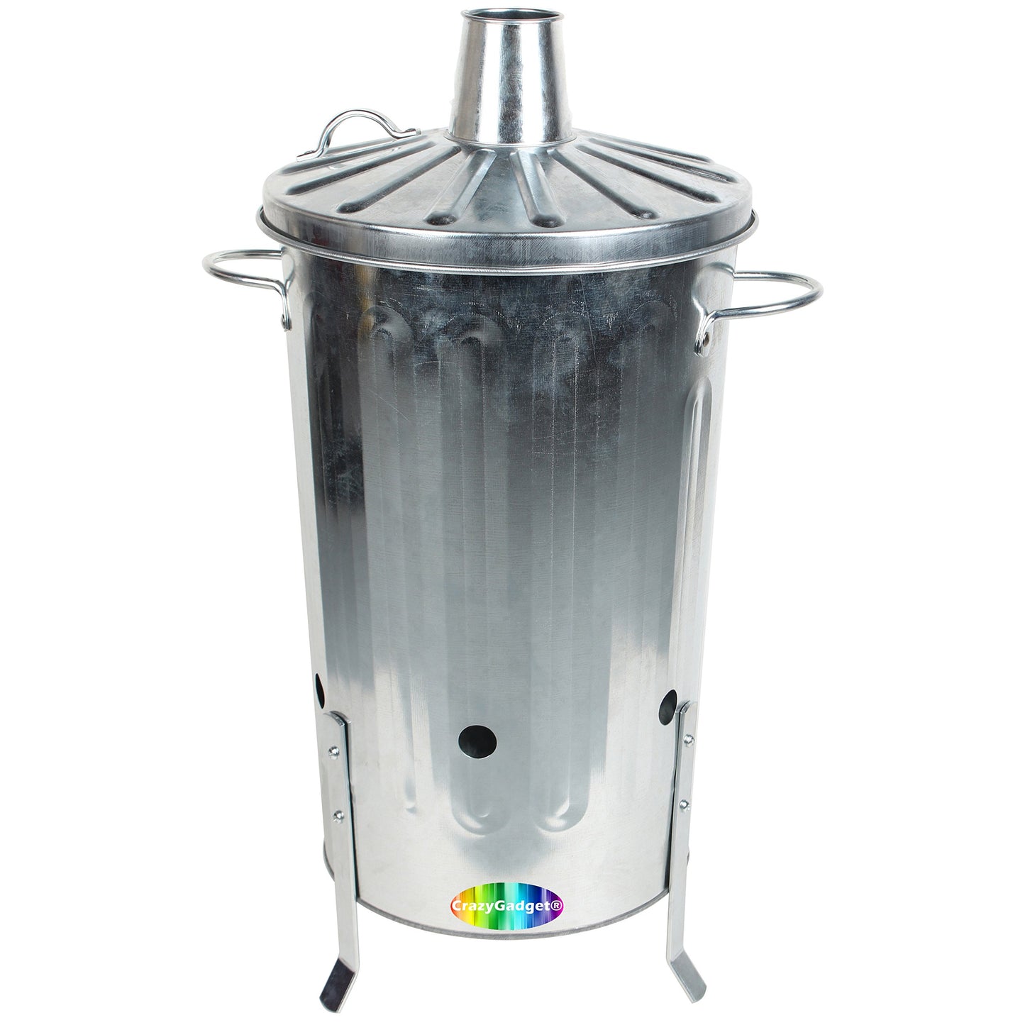 CrazyGadget® Small Medium Large Extra Large Galvanised Metal Incinerator Fire Burning Bin with Special Locking Lid (18 Litre)