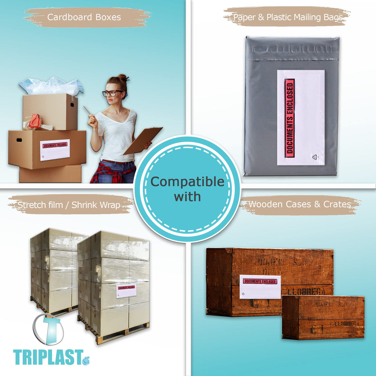 Triplast 200 x DL Printed Document Enclosed Wallet (230 x 110 mm) | Peel & Seal Clear Plastic Envelopes/Sleeves/Pockets/Wallets | Attach Invoices, Packing Lists & Delivery Notes to Parcels