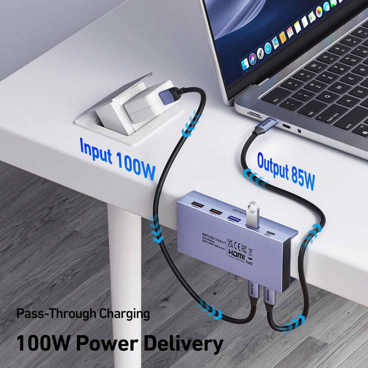 BENFEI USB-C Hub 5-in-1 with 4K HDMI, 3 USB-A 3.2 GEN2 10Gbps, 100W PD, Silicone Woven Cable, Aluminum Case, Compatible with MacBook, iPad, iPhone 15/16 Series