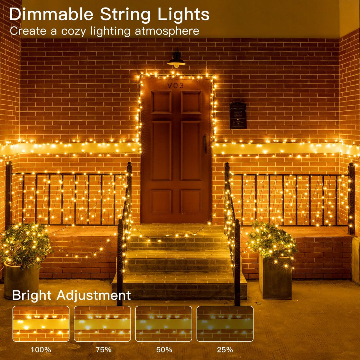 Ollny Smart Outdoor Fairy Lights, 20m 200 LEDs, RGB+W, App Control
