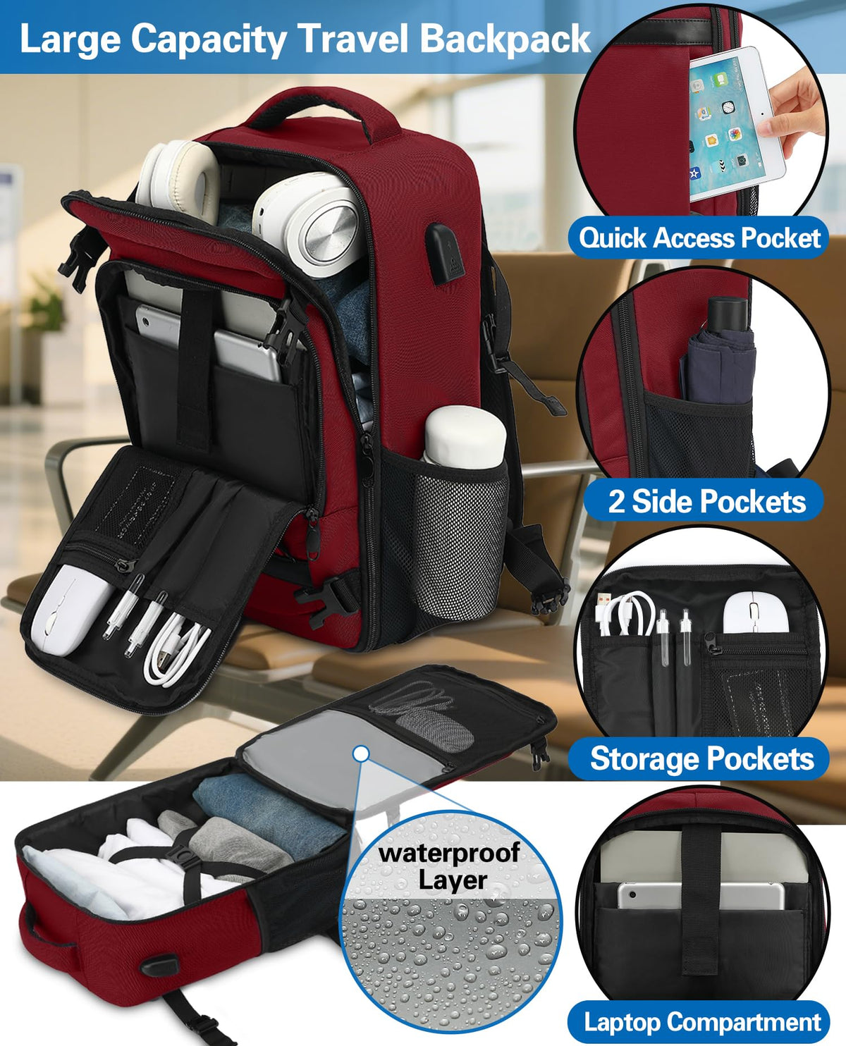 KLOSTAIN Cabin Bags 40x20x25 for Ryanair Underseat Travel Backpack Hand Luggage Carry-ons Bag Cabin Size 20L for Airplanes Flight Ruscksack Black