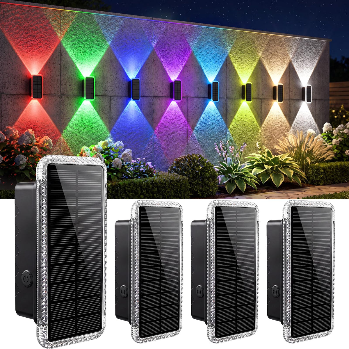 vighep RGB Solar Fence Lights Outdoor 3 Pack, 11 Mode Up & Down Wall Lights
