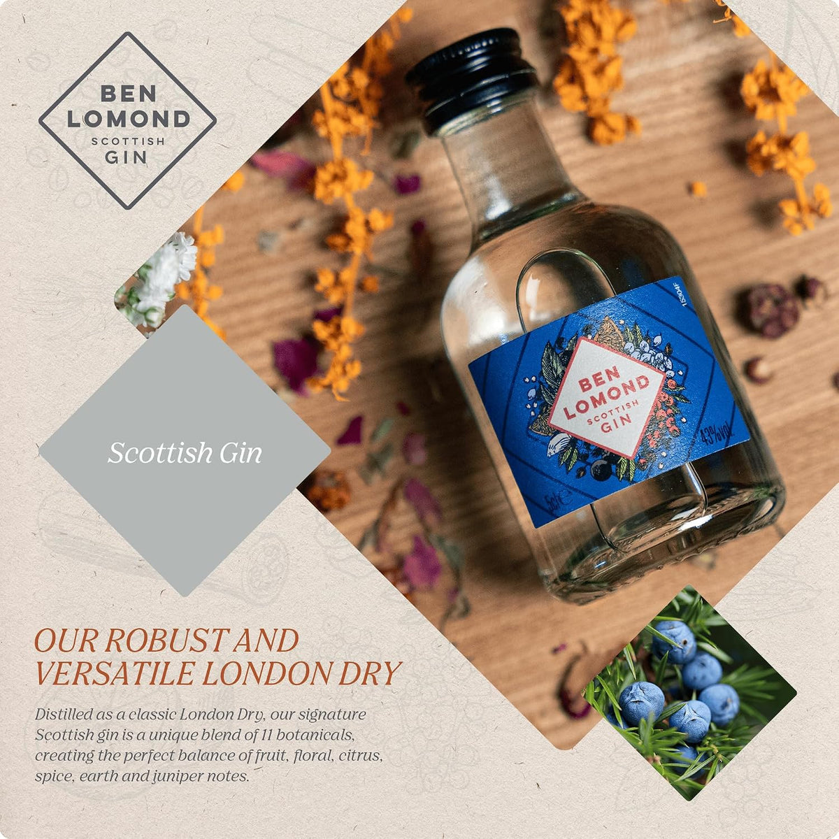 Ben Lomond Gin Gift Set 4x5cl | Scottish Gin Tasting Collection | Miniature Gin Set | London Dry, Raspberry & Elderflower, Blood Orange & Pink Grapefruit, Blackberry & Gooseberry