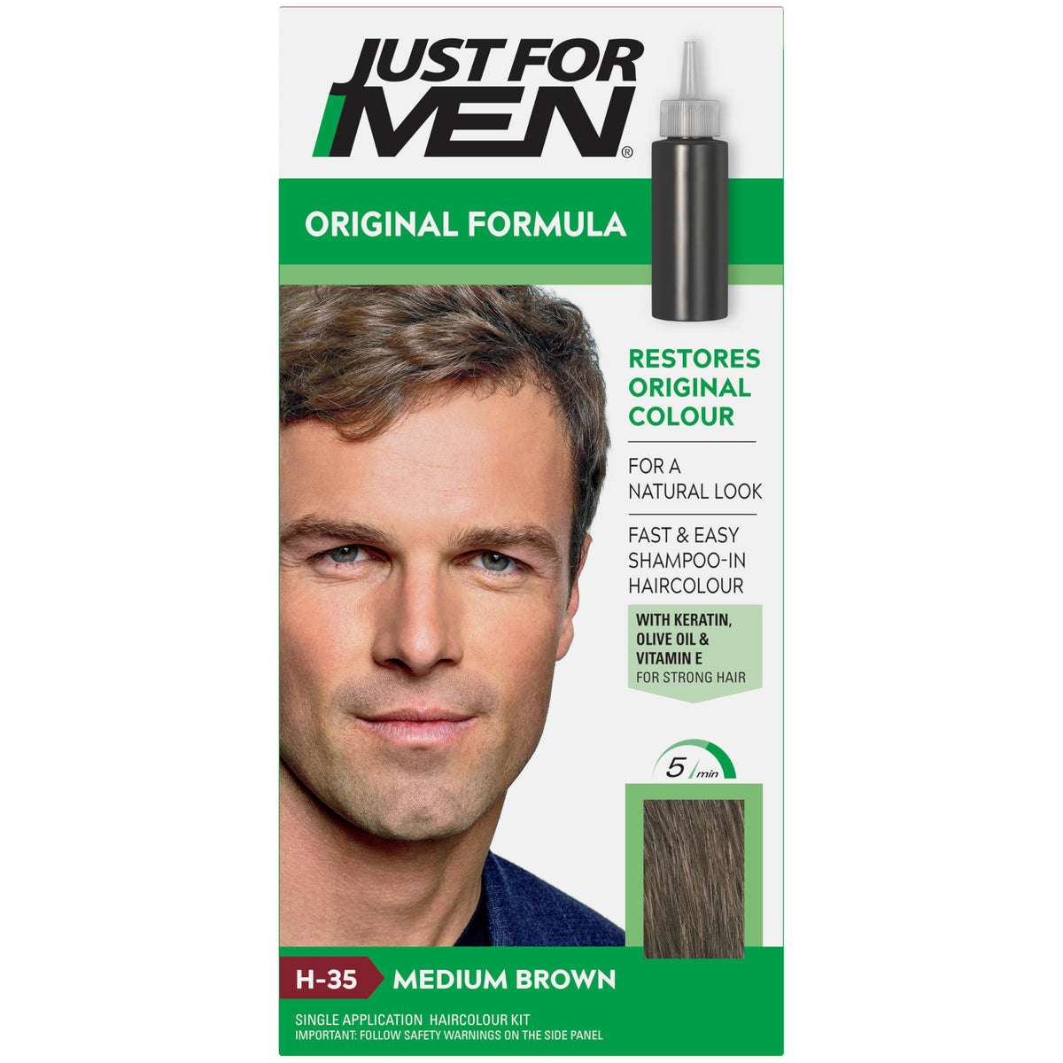 Just for men Original Formula Dark Brown Black Hair Dye, Restores Original Colour for a Natural Look H45