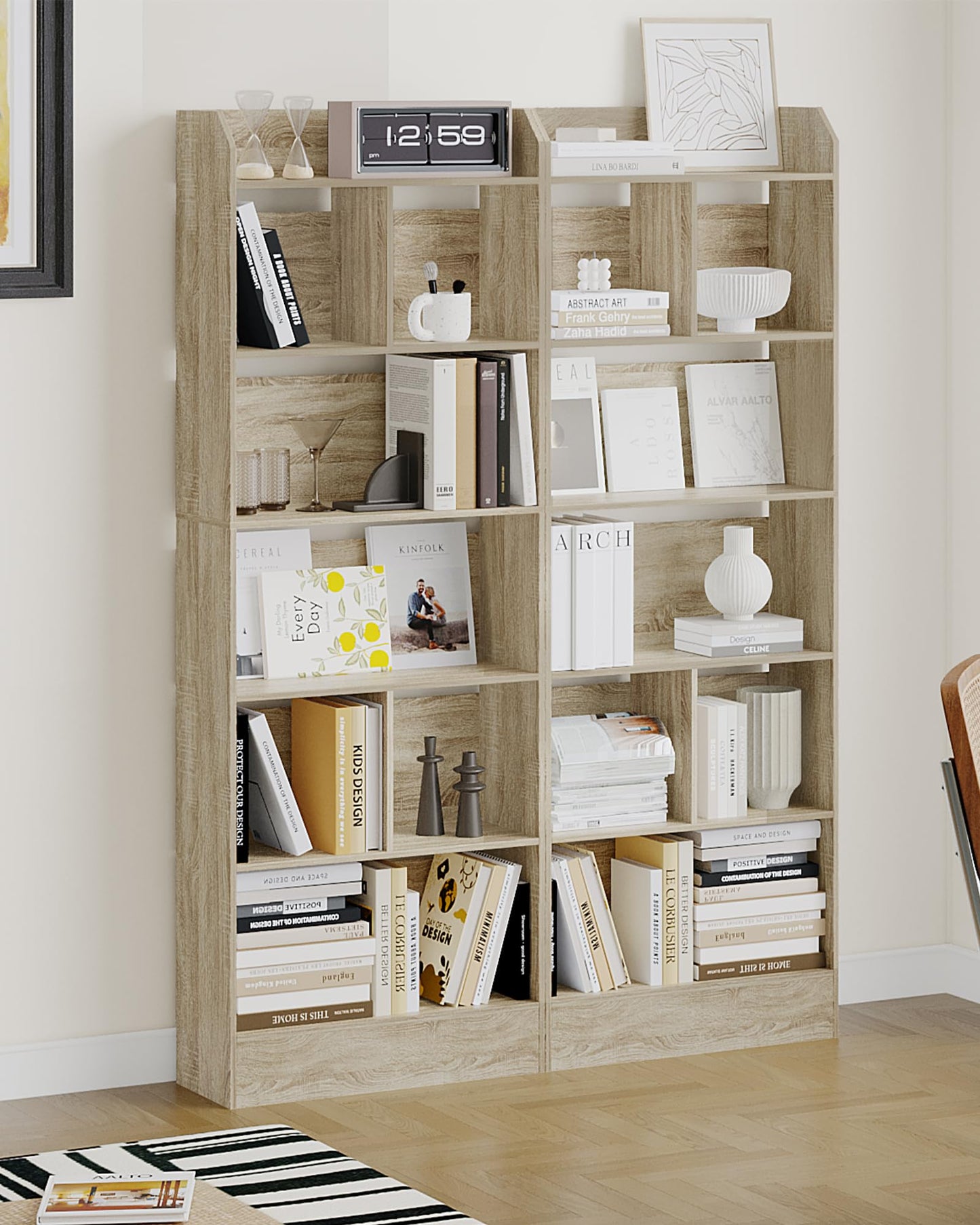 Hzuaneri 6-Tier Bookcase, Bookshelf with 8 Adjustable Storage Shelf Unit, White Bookcase for Living Room, Home Office, Bedroom, Study, 24 x 60 x 199 cm, White, BC11703X