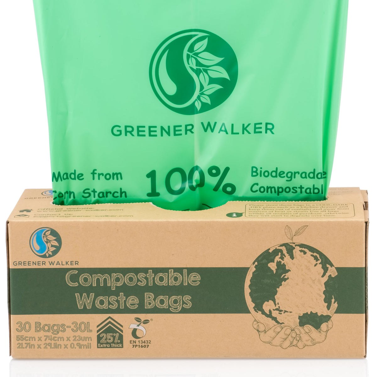 Greener Walker 6L-150Bags 100% Compostable Biodegradable Bin Liners 6L/10L/30L Food Waste Bags with EN13432 Certificate Caddy Kitchen Bin Liners