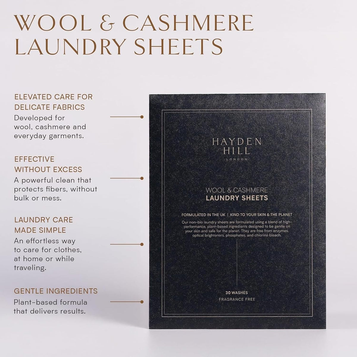 Hayden Hill Laundry Detergent Sheets For Cashmere and Wool, 30 Washes