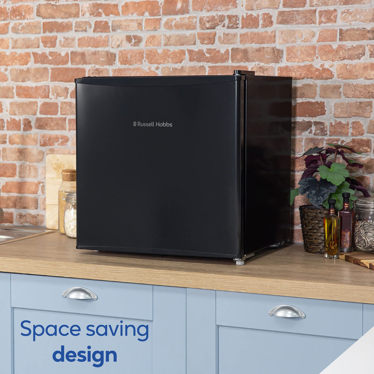 Russell Hobbs Table Top Larder Mini Fridge 43 Litre Capacity, Reversible Door & Adjustable Feet, Small Fridge, Manual Temperature Control, Ice Box, Black RHTTF0E1B