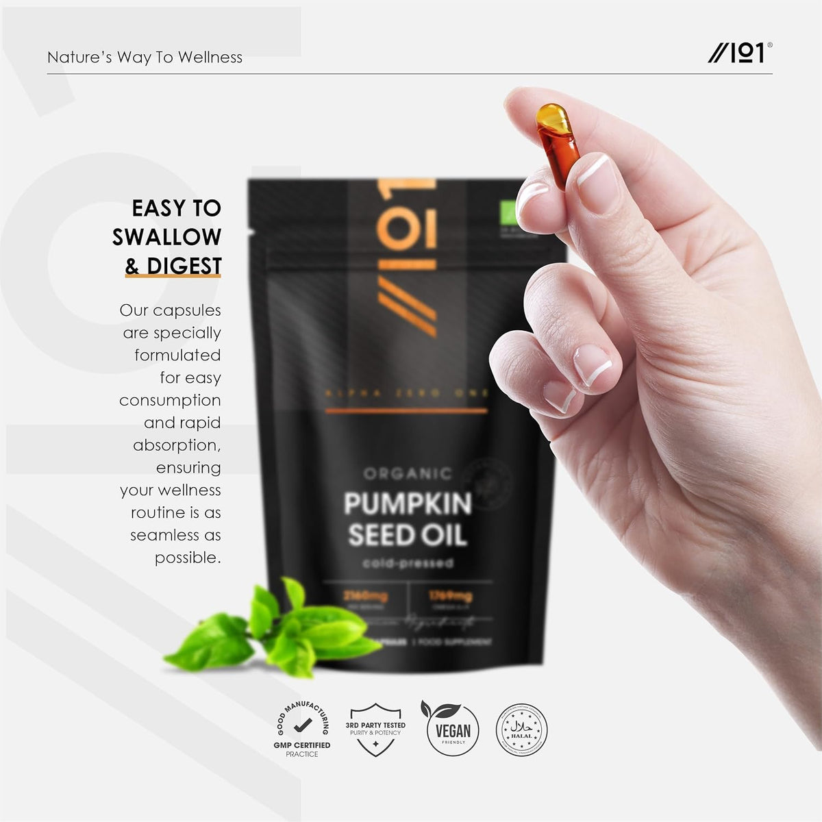 Organic Pumpkin Seed Oil 2160mg – 80% Linoleic & Oleic Acid – 120 Vegan Capsules – 1769mg Omega 6 & 9 – Virgin & Cold Pressed – By Alpha01