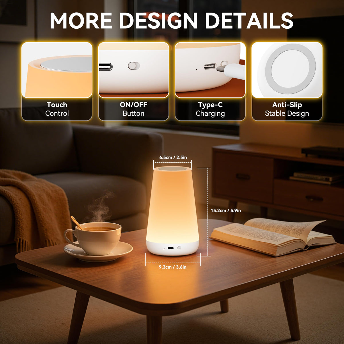 Auxmir Night Light 2 Pack, LED Touch Bedside Table Lamp, 2500mAh Rechargeable Light with RGB Color Changing, Portable Lamp for Children, Kids, Bedroom, Living Room, Camping
