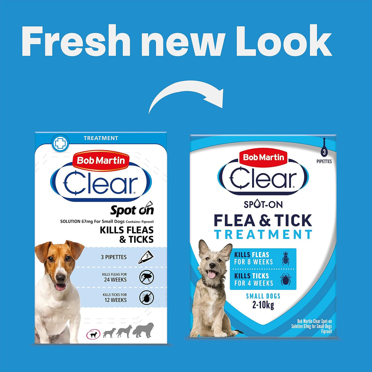 Bob Martin Clear Spot On Flea Treatment for Small Dogs (2-10kg) - Kills Fleas & Ticks (3 Pipettes)