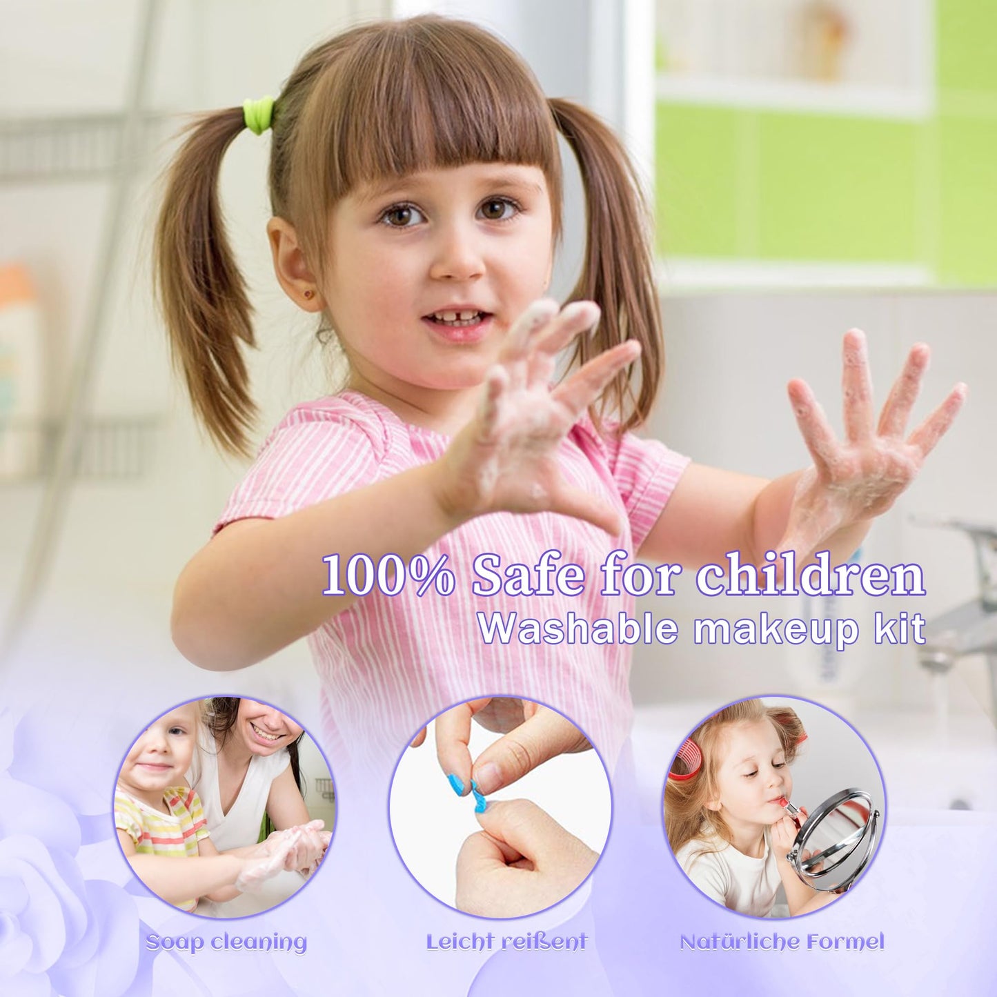 Kids Makeup Sets for Girls - Safe and Washable Kids Makeup, Real Make Up Set for Girls Children Toddler, Little Girl Play Games Toys Presents, Princess Birthday Gifts for 4-12 Year Old(Light Purple)