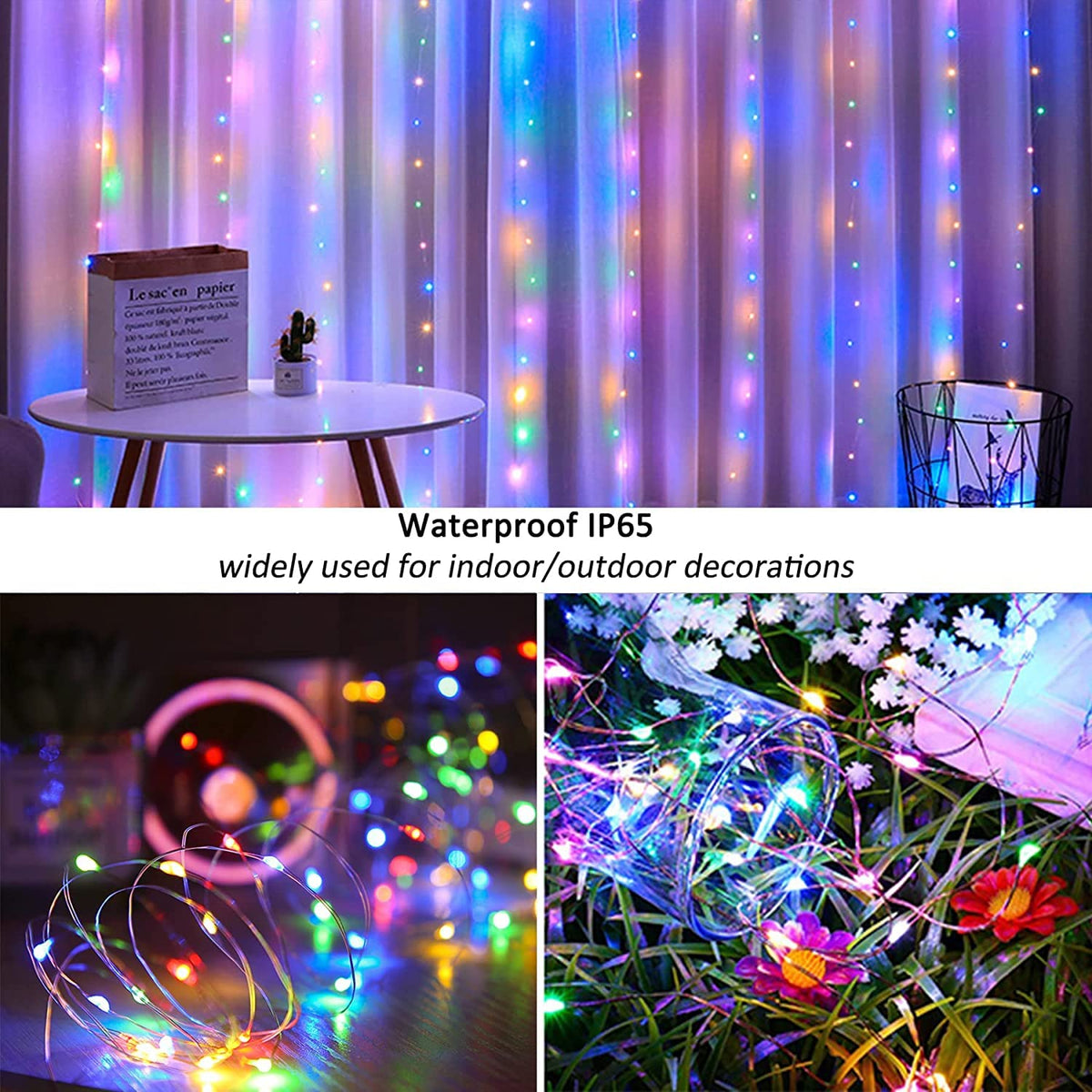 Lezonic Curtain Fairy Lights, 3m×3m 300LED Curtain String Lights Plug in
