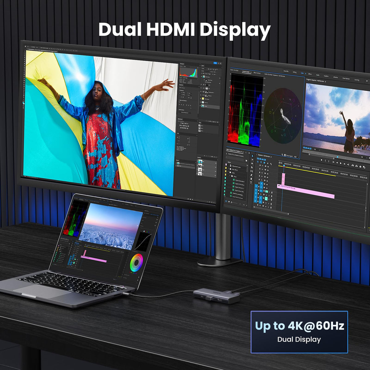 UGREEN Laptop Docking Station Dual Monitor, 10-in-1 Dual 4K@60Hz USB C Hub