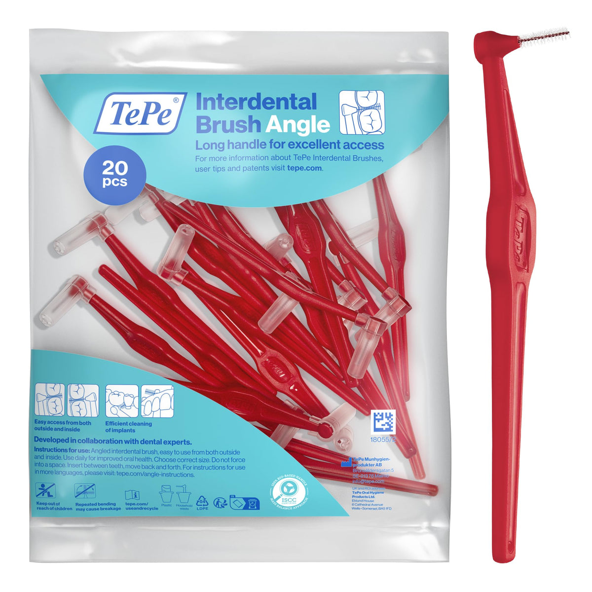 TePe Interdental Brush Angle, Pink, 0.4mm/ISO 0, 6pcs, Carton Pack