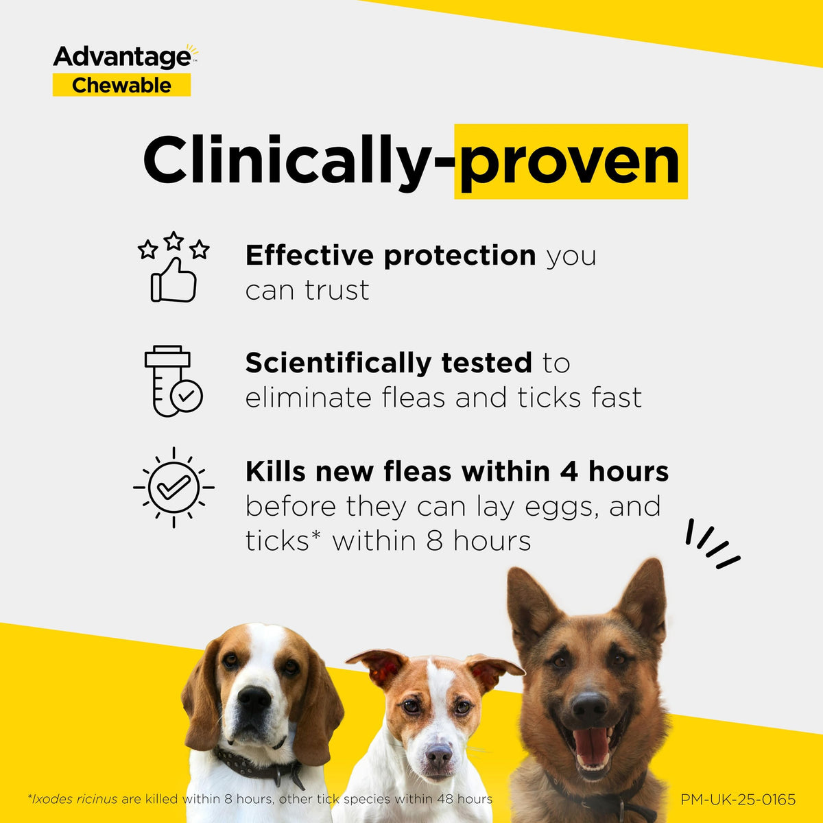 Advantage Chewable 450mg Chewable Tablets for Dogs >11 - 22kg (3 pack), Flea and Tick Treatment, Fast Acting Kills Fleas Within Hours, Prevention Lasts For A Month, Easy To Administer