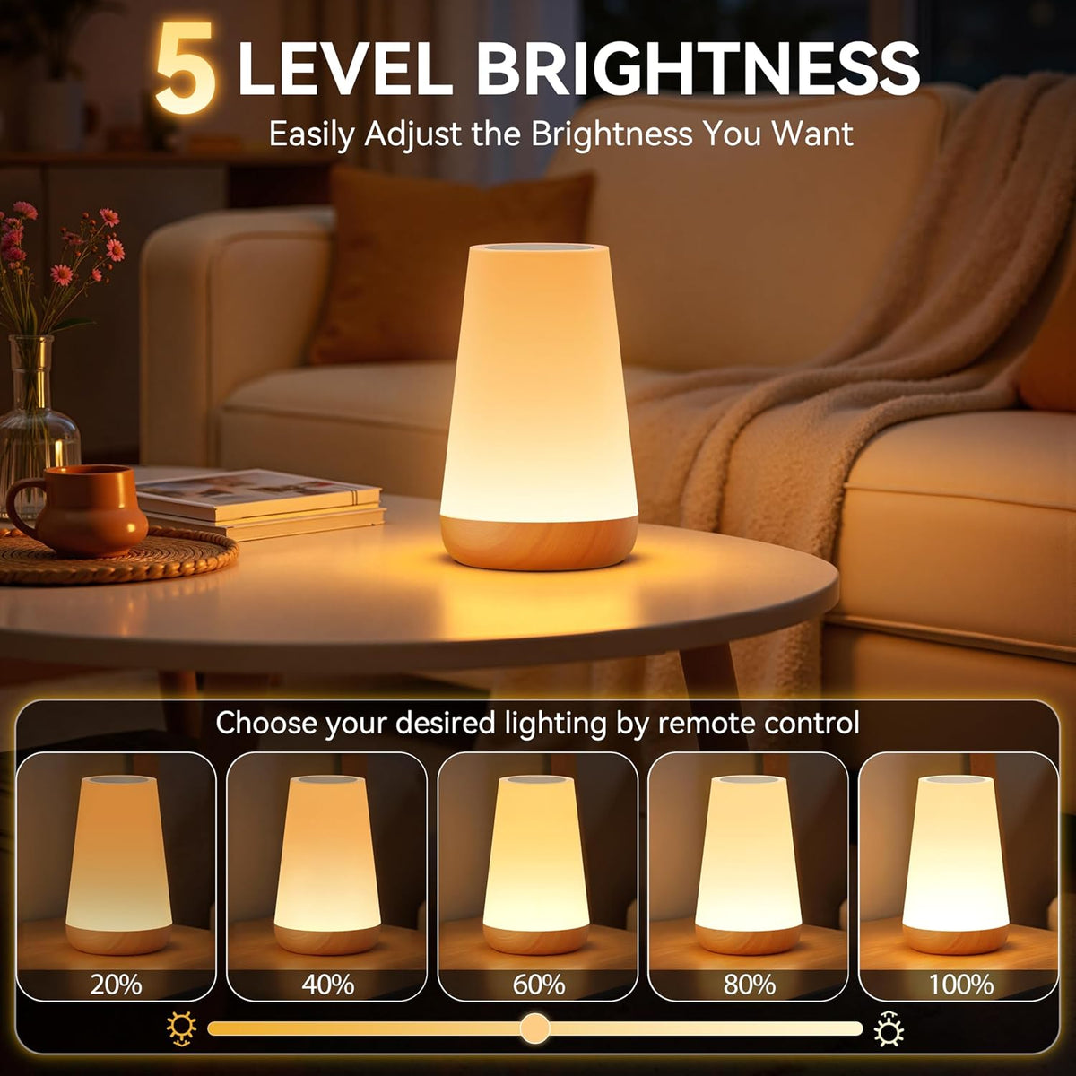 Auxmir Night Light 2 Pack, LED Touch Bedside Table Lamp, 2500mAh Rechargeable Light with RGB Color Changing, Portable Lamp for Children, Kids, Bedroom, Living Room, Camping