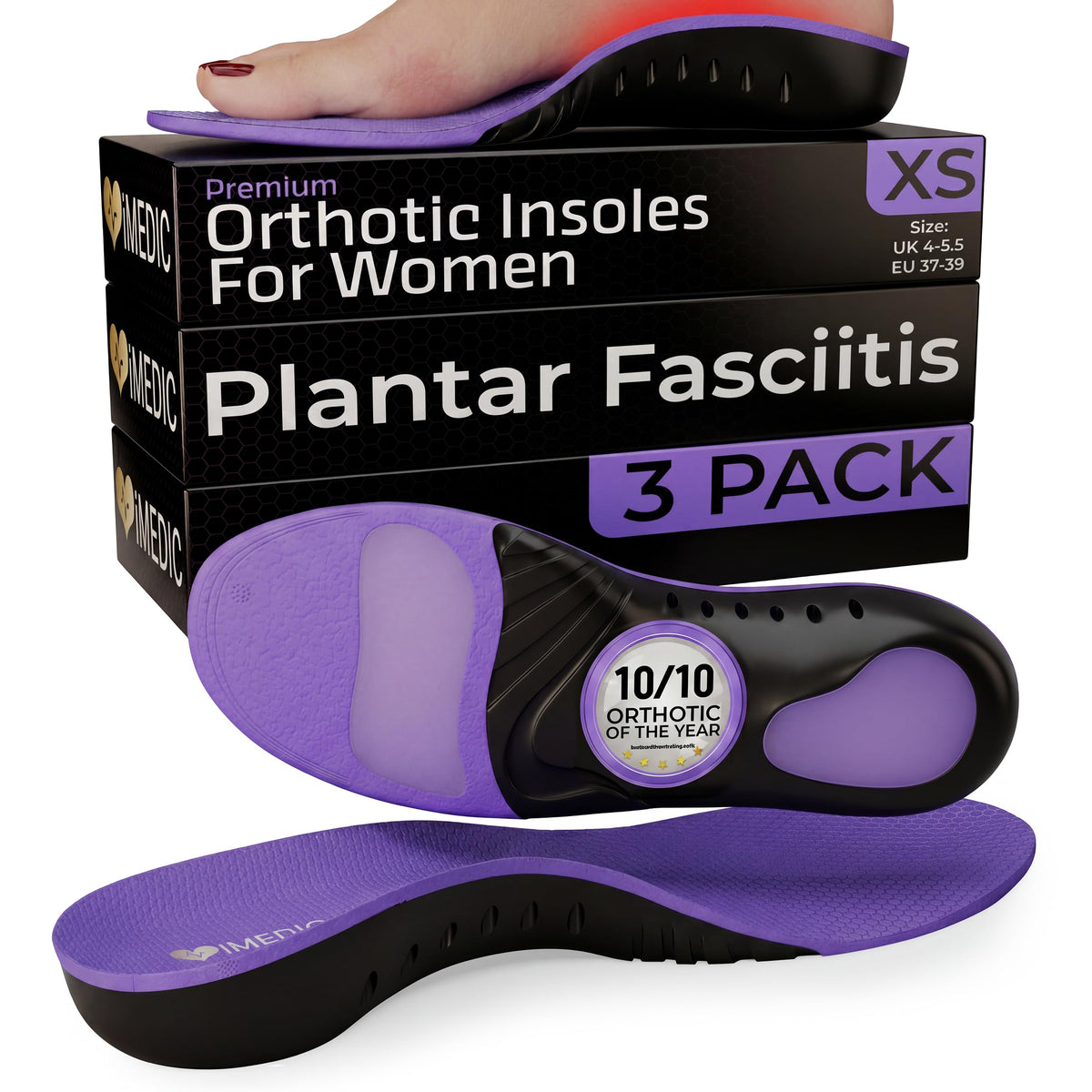 iMedic Orthotic Insoles for Plantar Fasciitis, Size L UK 9-10