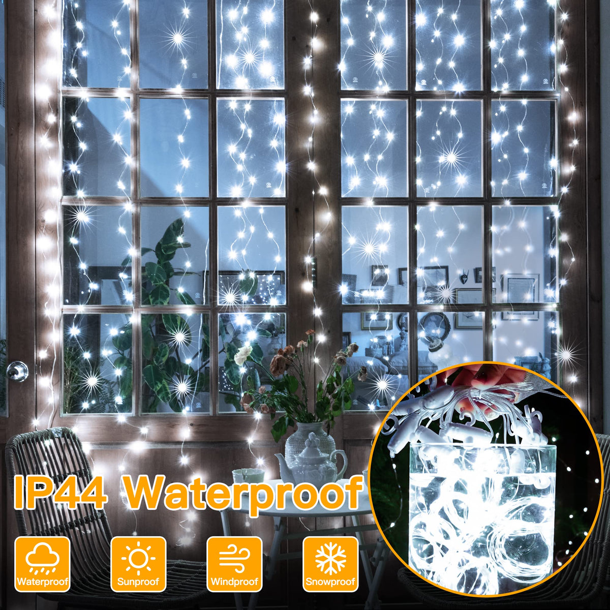 Ollny Curtain Fairy Lights, 200 LEDs 2mx2m Window String Lights Multicolour