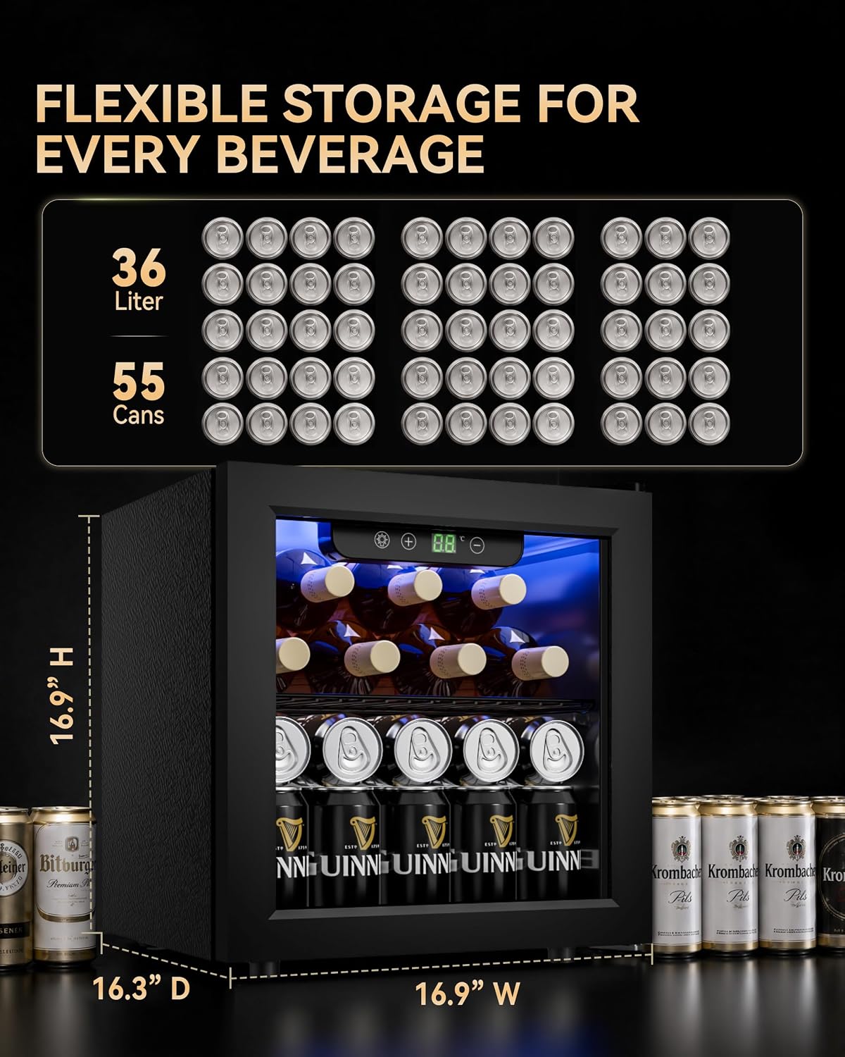 TRIUMPHKEY 4-16°C Compact Mini Fridge Cooler for Drinks Beverages Cans