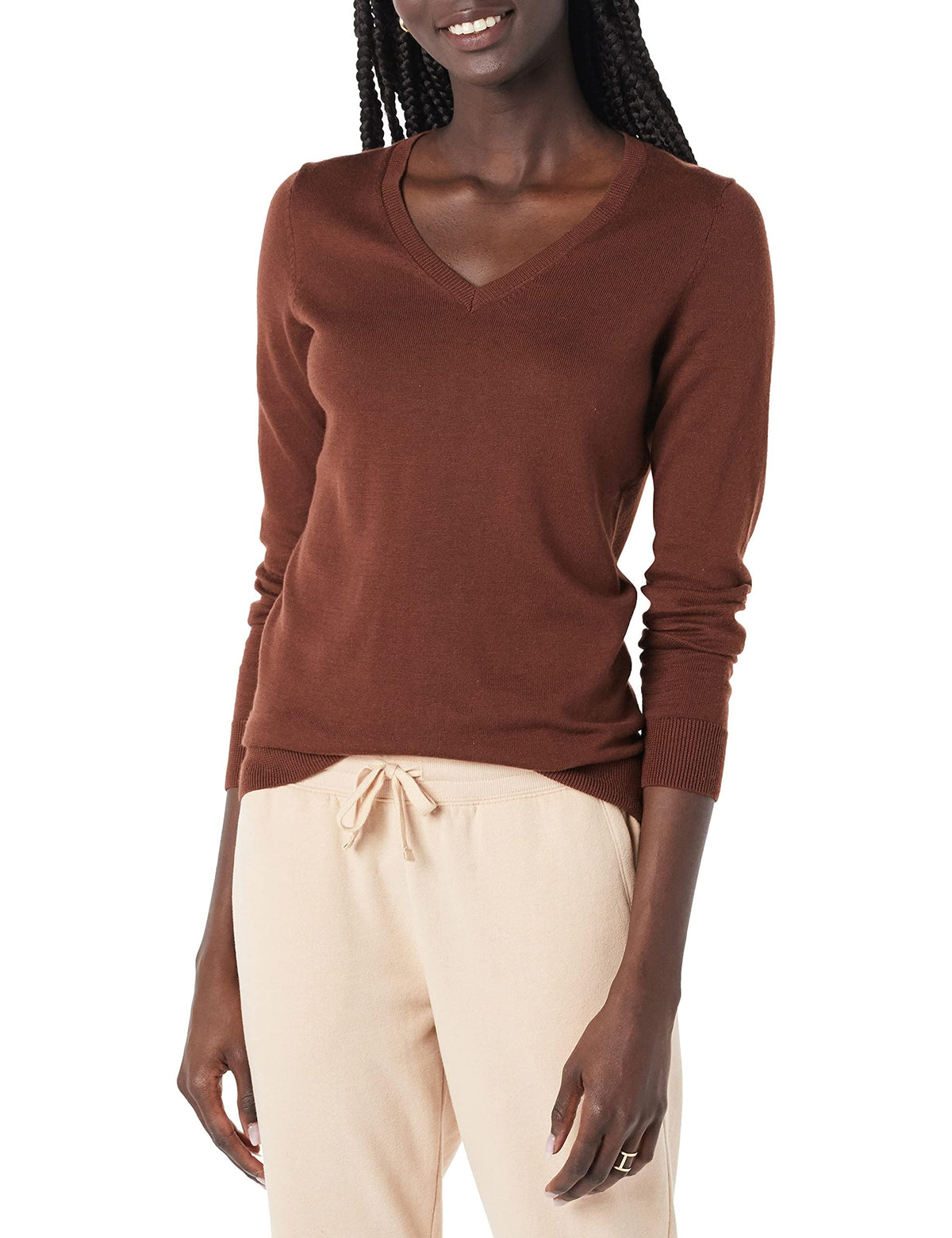 Amazon Essentials Women's Regular-Fit Lightweight Long-Sleeve V-Neck Jumper
