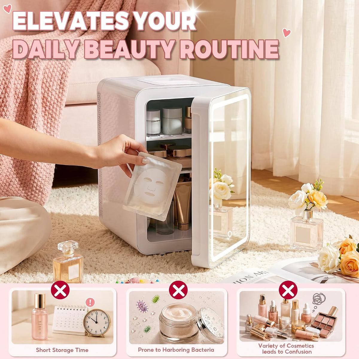 6L Skincare & Makeup Mini Fridge, Cooler & Warmer with LED Mirror