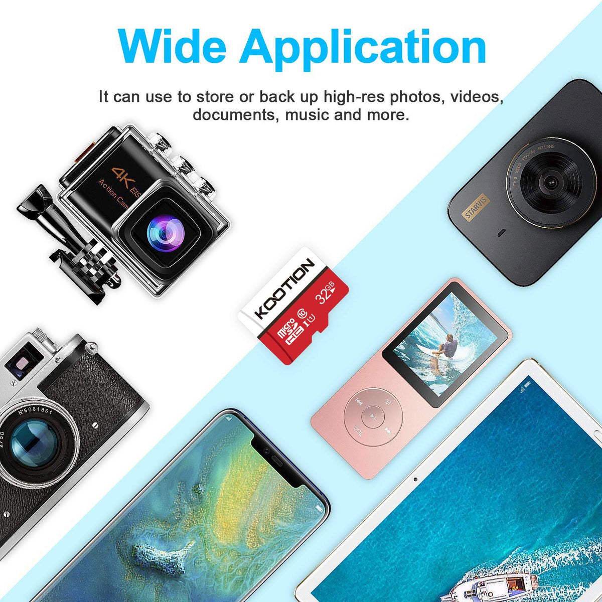 KOOTION 64GB Micro SD Card, UHD Video for GoPro, Action Camera, Drone, Smartphone, R/W up to 80/20MB/s MicroSDXC Memory Card UHS-I U1 Class 10