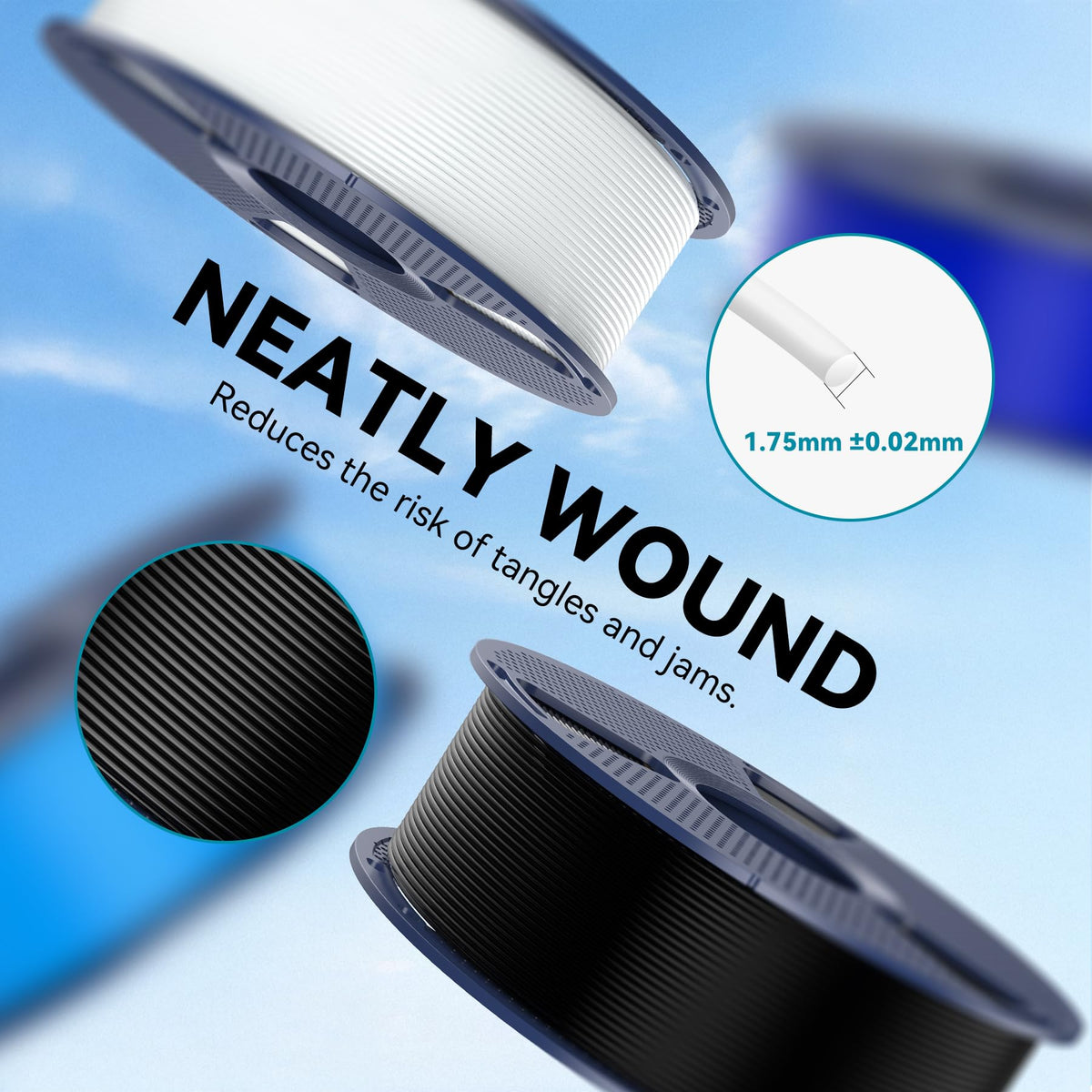 SUNLU PLA Filament 1.75mm Black PLA 1KG, Neatly Wound 3D Printer Filament