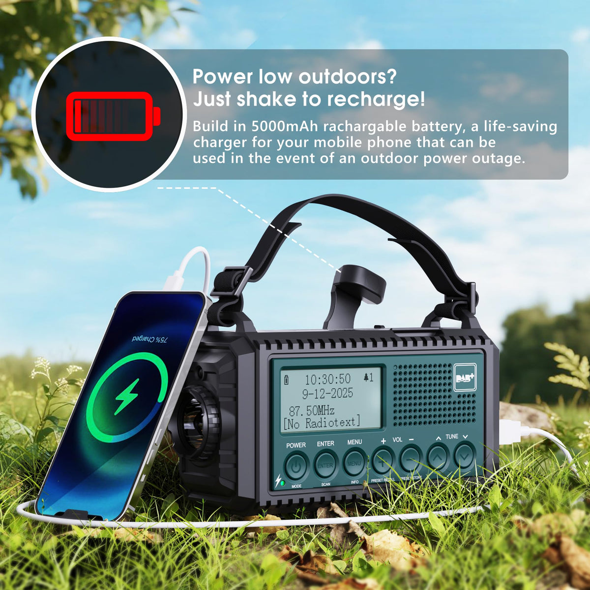 ROCAM Wind up Radio Solar, Battery, Torch, Portable DAB Radio