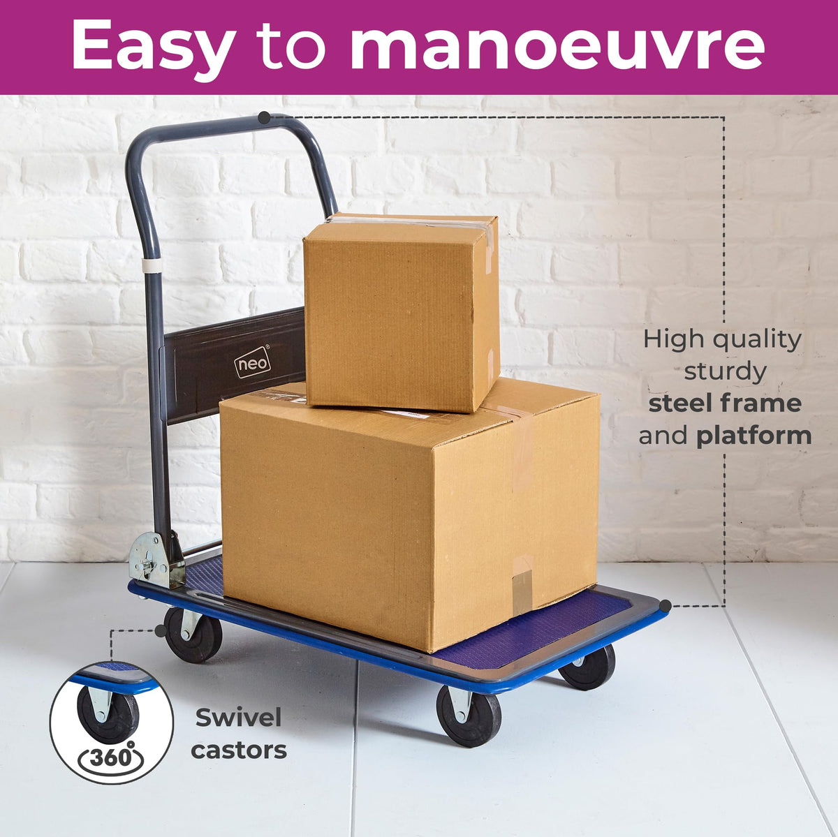 Neo Heavy Duty Aluminium Folding Sack Trolley Hand Truck Barrow Transport Wheels Extendable Handle (100 kg))