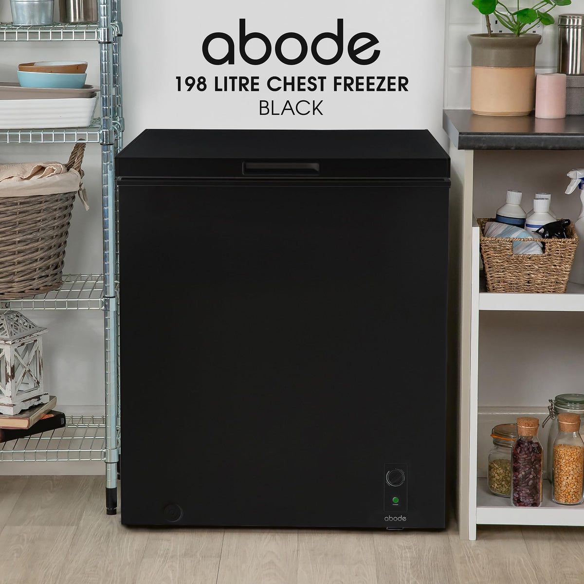 Abode Freestanding White Chest Freezer 99L with Removable Wire Basket & Counter Balance Lid, Adjustable Thermostat, 4 Star Freezer, Suitable for Garages & Outbuildings A99CF0E1W