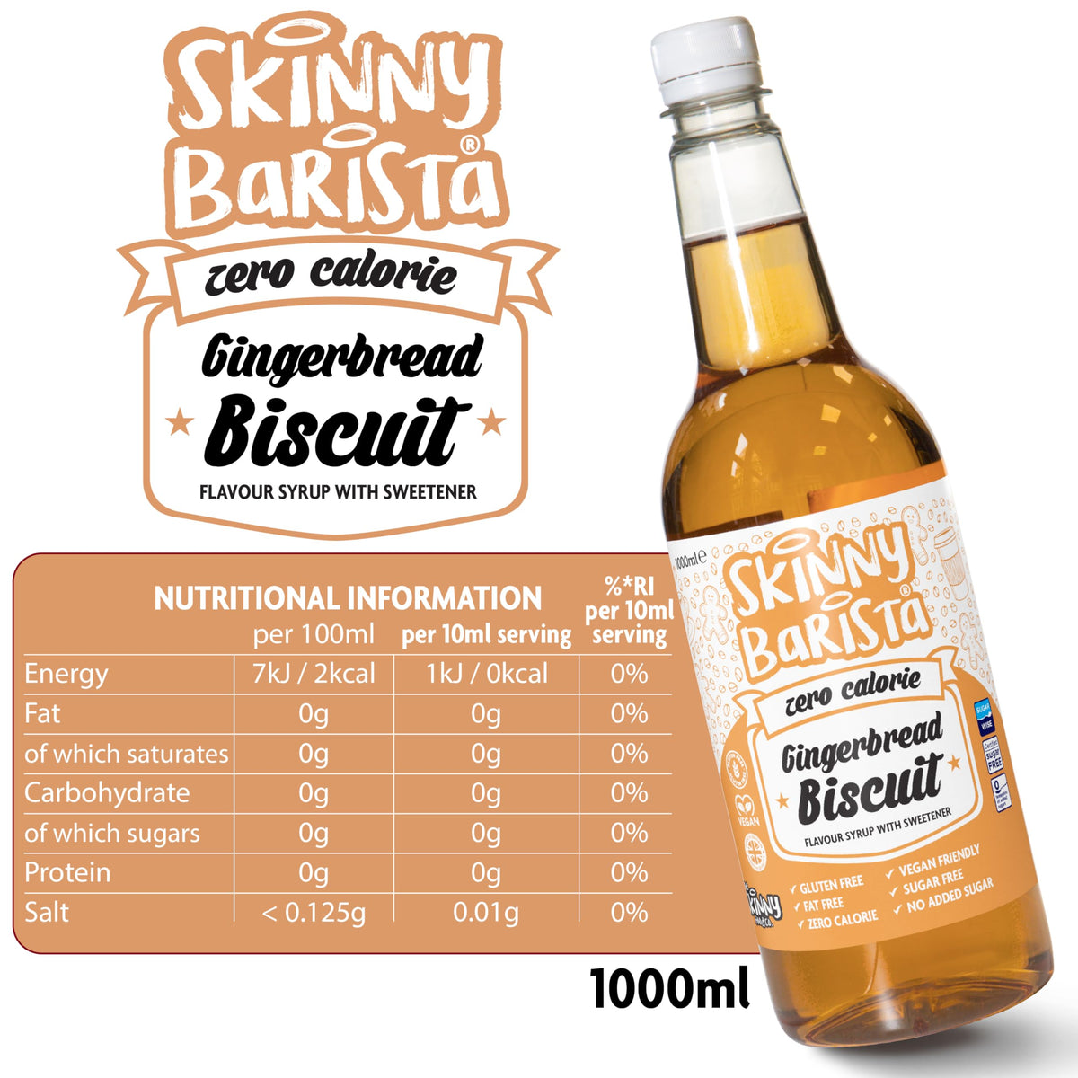Skinny Food Co Butterscotch Syrup Zero Calorie 1L - Sugar Free Coffee Syrup