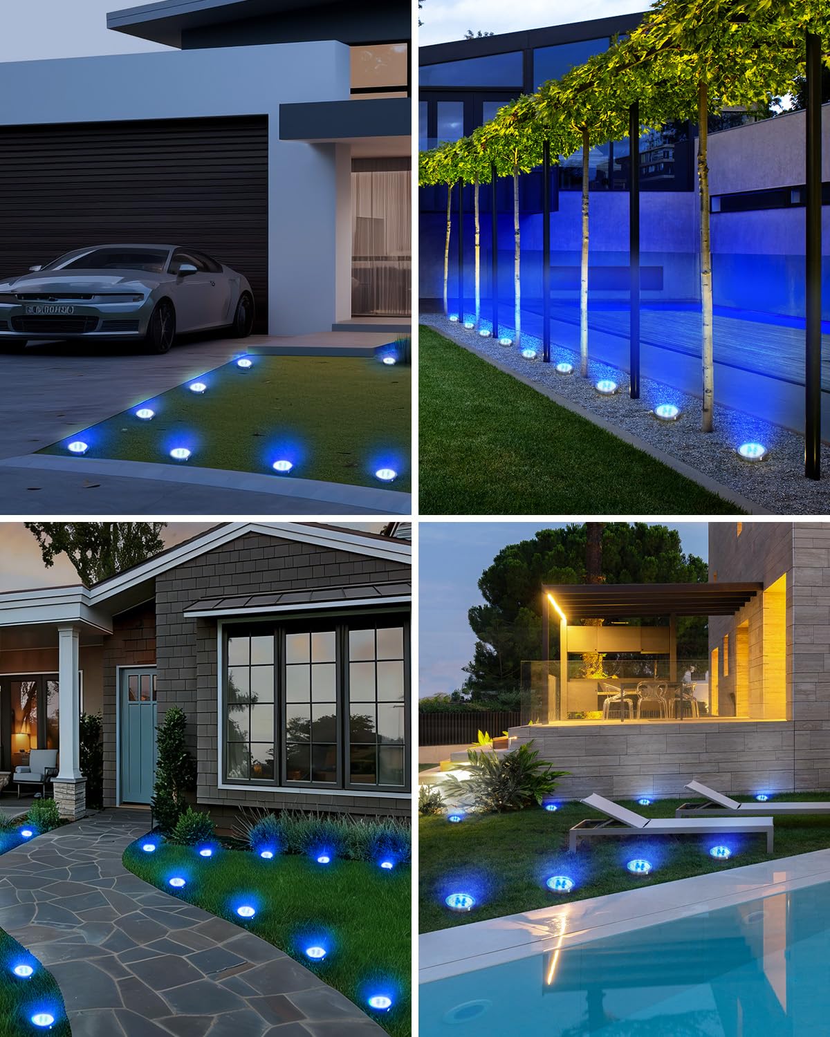 btfarm Solar Lights Outdoor Garden, 6 Pack 8 LED Solar Ground Disk Lights Outdoor IP65 Waterproof for Garden Pathway Lawn Patio Yard Landscape (Blue)