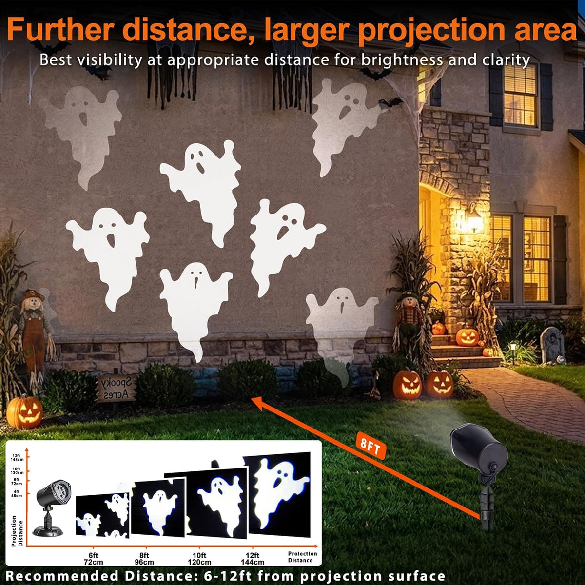 EAMBRITE Ghost Projector Halloween Projector Lights Outdoor Decorations Mains Powered Waterproof for Window Patio Garden and Haunted House Decor