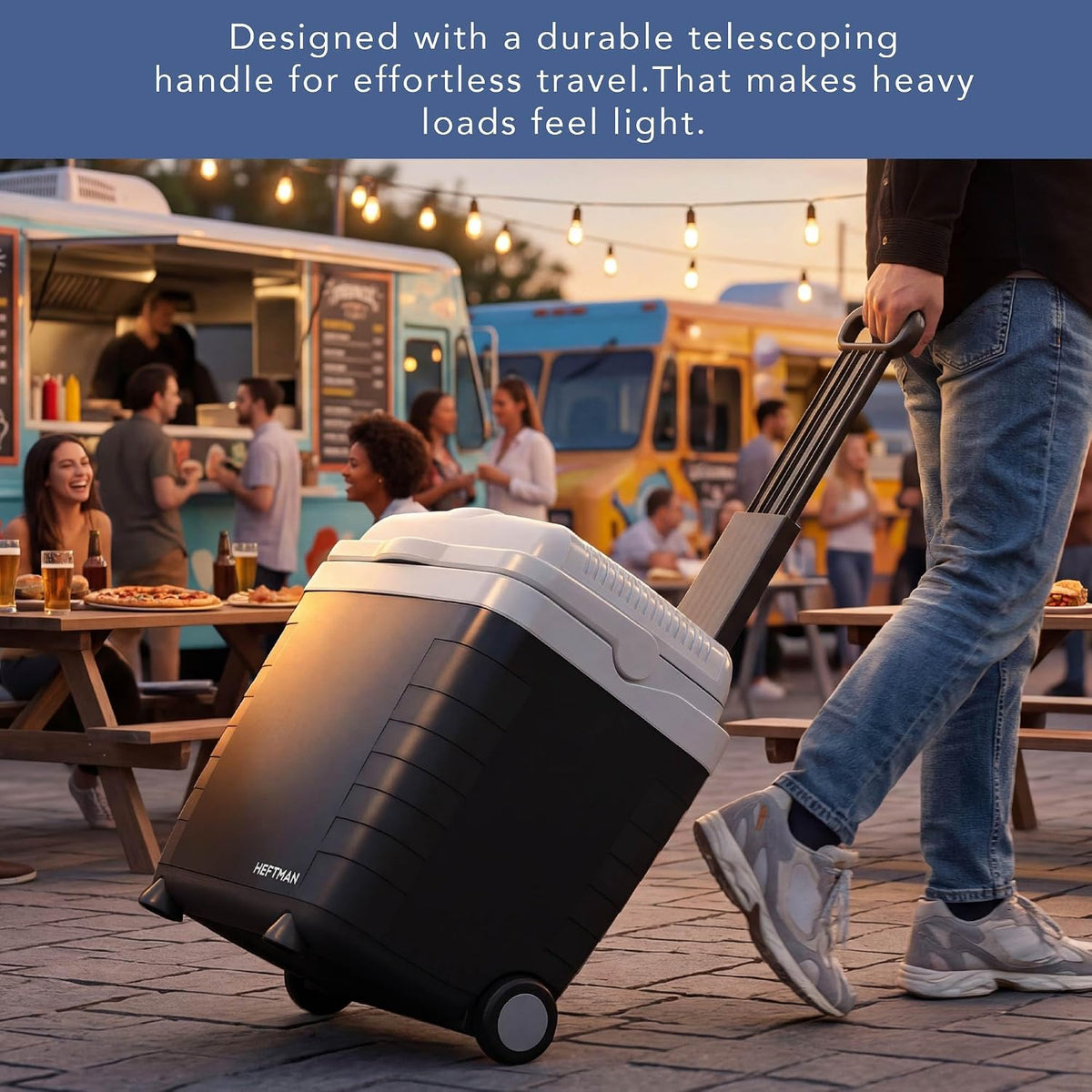 HEFTMAN 28L Electric Cooler Box with Wheels - Electric Cool Box 12V 240V