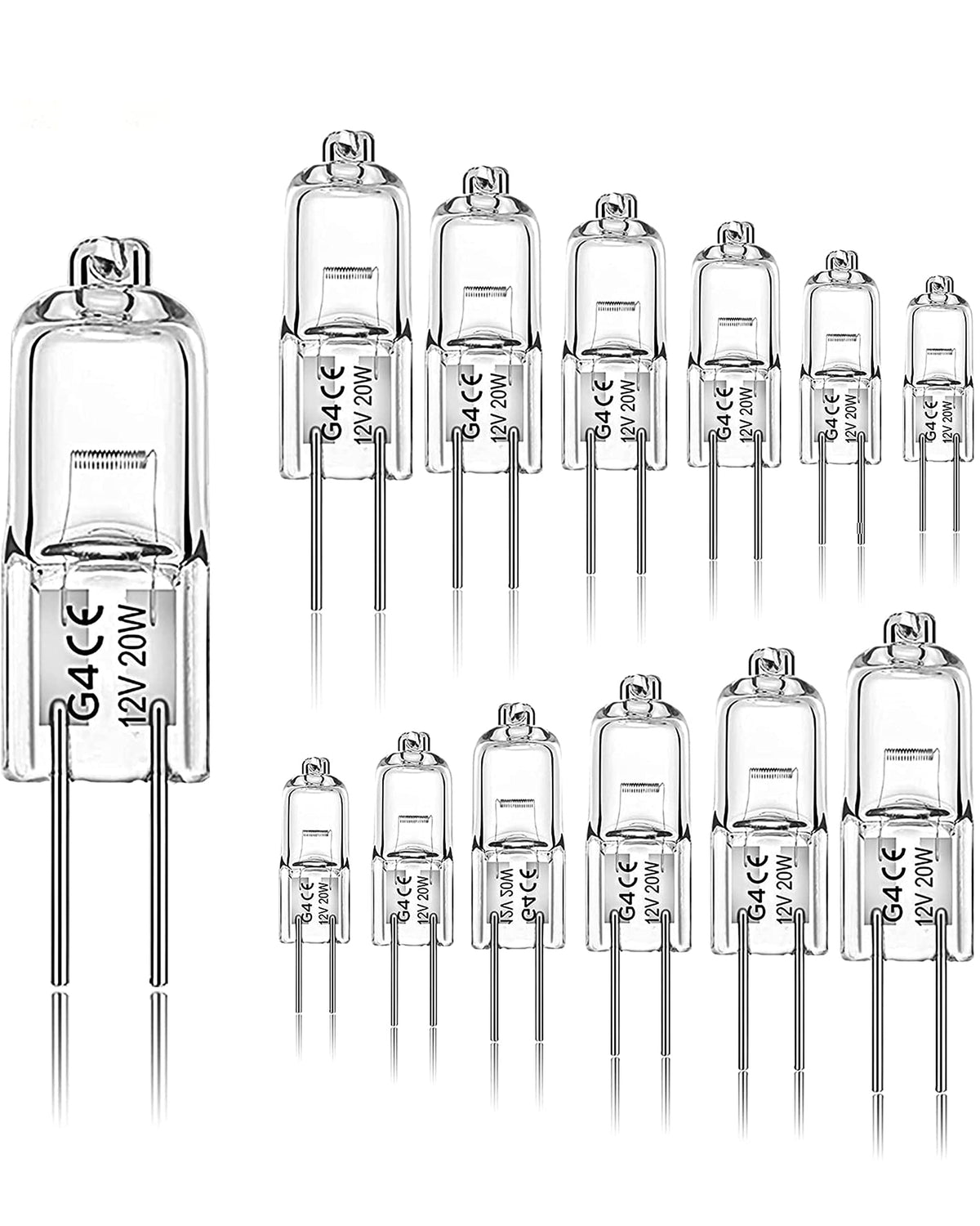 G4 Halogen Light Bulbs 20W 12V, 12 Pack 2 Pin Light Bulbs Clear Capsule Lamp Bulb Warm White Dimmable for Ceiling Lights, Table Lamps, Cabinet Lights