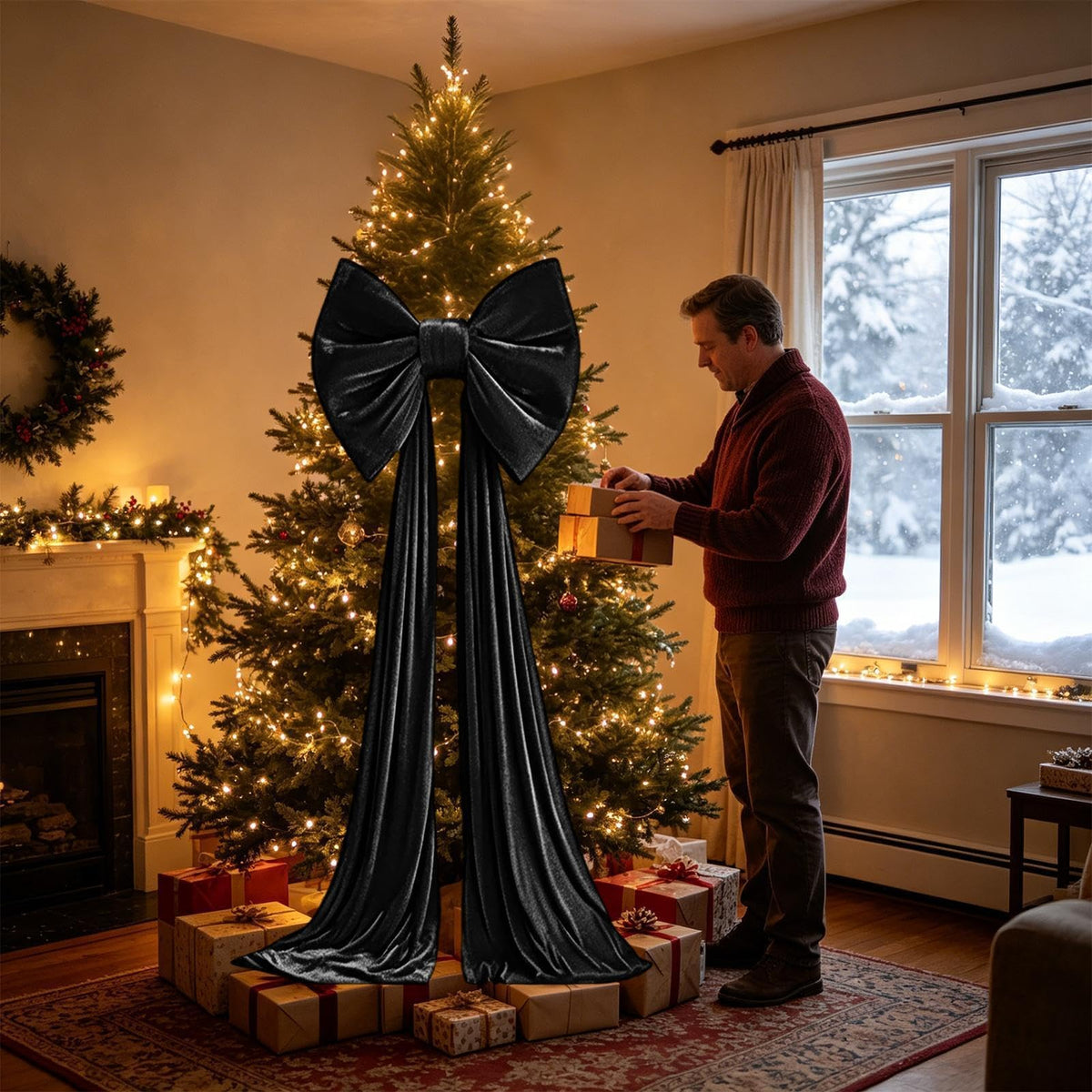 Large Christmas Tree Topper Bow, 200CM Giant Velvet Christmas Tree Bows