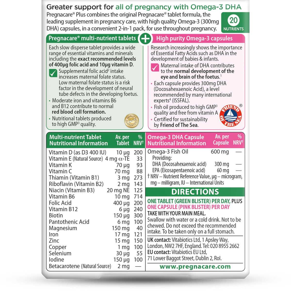 Pregnacare MAX Pregnancy Vitamins - UK's No.1 Pregnancy Brand. Greater Prenatal Care for Women, Supplement with Added Omega-3 DHA for Normal Brain and Eye Development