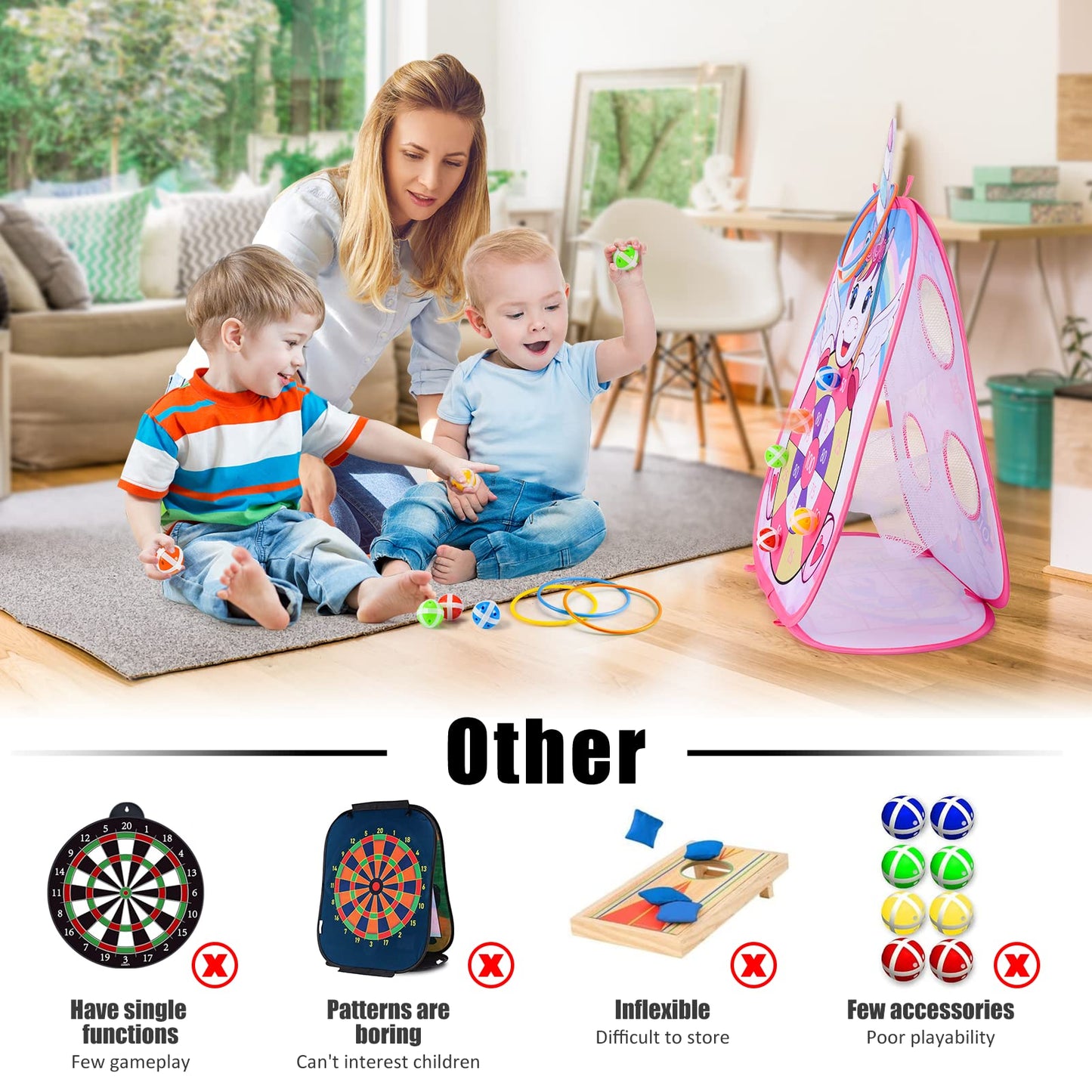 5 in 1 Portable Bean Bags Toss Games, Ring Toss Games for Kids, Outdoor Toys Garden Games Birthday Party Supplies 30 Pcs Combo Set Cornhole Game