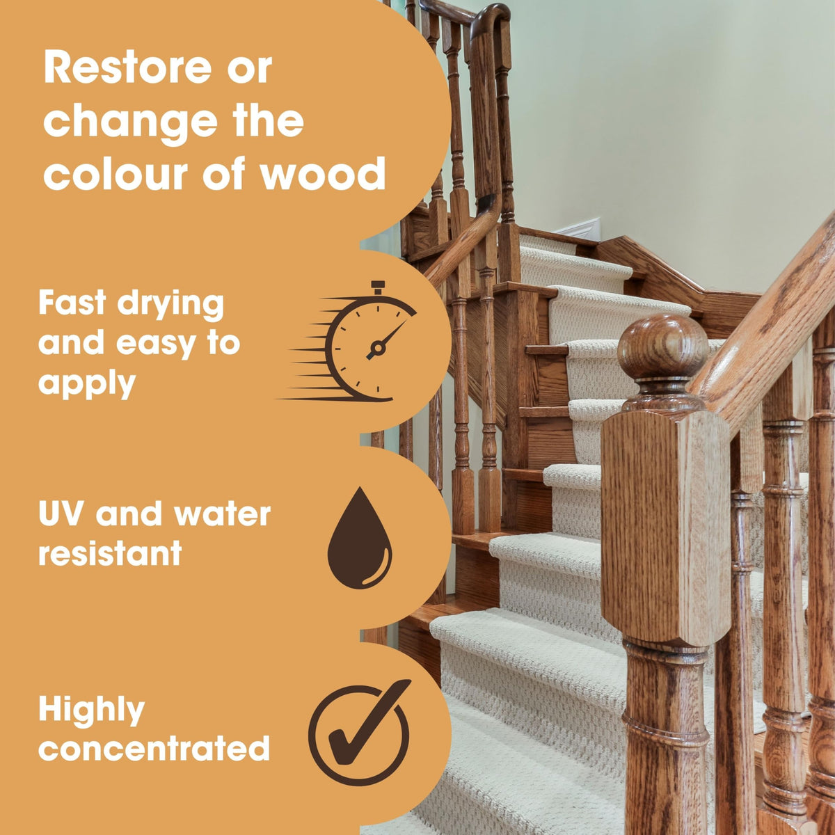 Furniture Clinic Wood Stain (Natural Oak) – Fast Drying, Highly Concentrated, and Easy-to-Apply Light Oak Wood Stain for All Indoor & Outdoor Wood – Water Based & Non-Toxic – 250ml