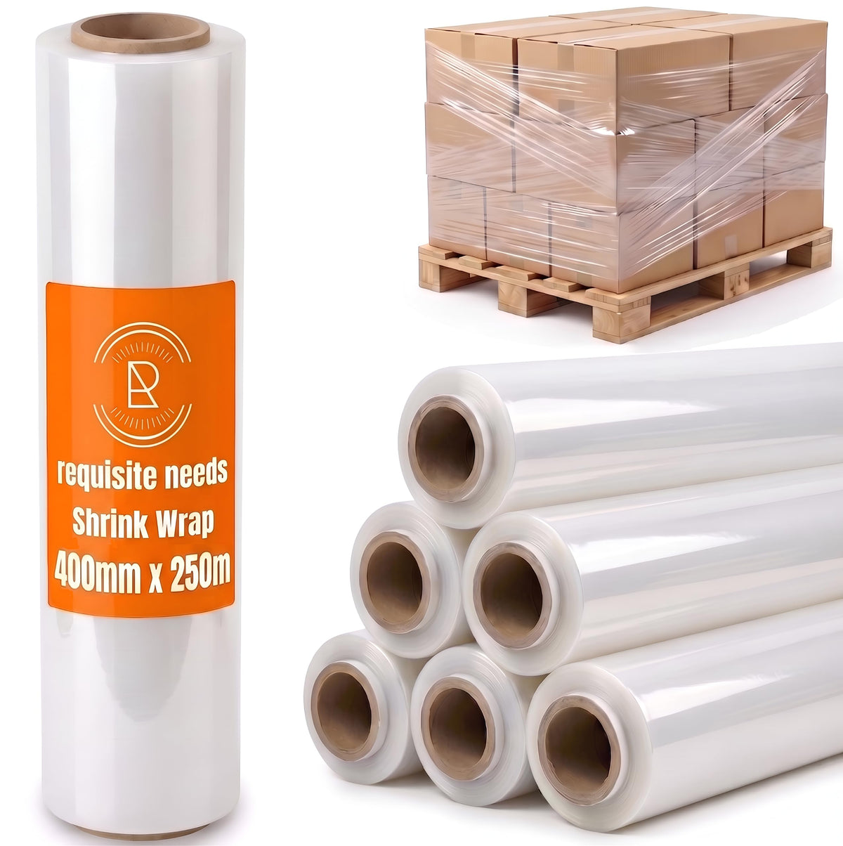 REQUISITE NEEDS Heavy Duty Stretch Film 400mm x 250m – Waterproof & Moisture Proof Pallet Wrap for Packaging, Moving & Storage (Black, 6)