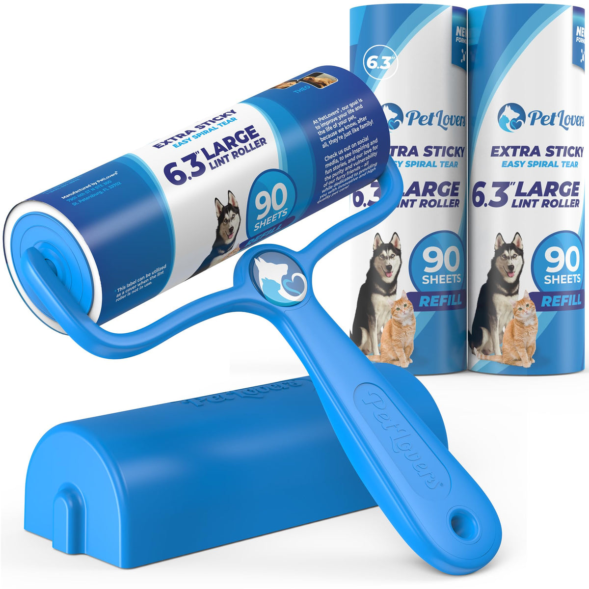 PetLovers Extra Sticky Lint Roller Mega Value Set 450 Sheets for Pet Hair Removal Dog and Cat Lint Remover 5 Pack