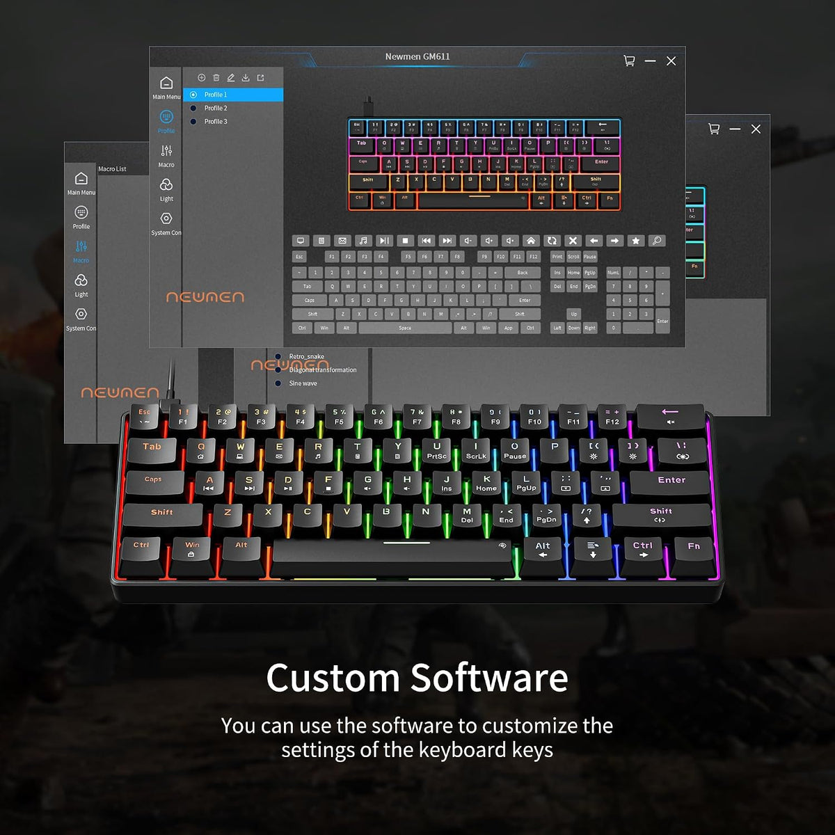 NEWMEN GM611 Gaming Keyboard,60% Percent Mechanical Keyboard Red Switches
