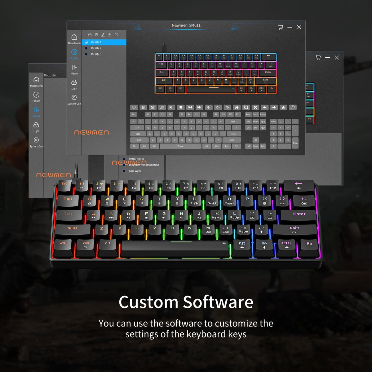NEWMEN GM611 Gaming Keyboard,60% Percent Mechanical Keyboard Red Switches